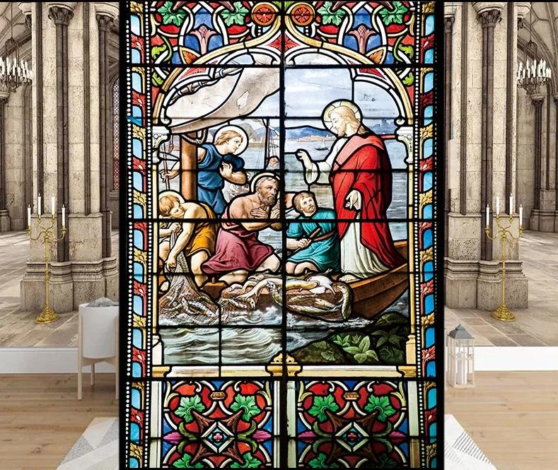 Stained Glass Window Stickers, Privacy Film, Church Style, Static Cling, Decorative Frosted Window Films, Customized Size