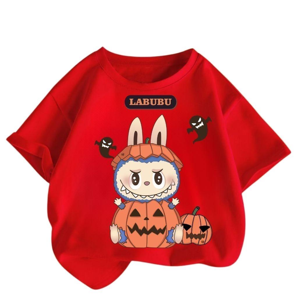Labubu Cartoon Mädchen Kurzarm-T-Shirt, Weiches und Atmungsaktives Kinder Rundhals-T-Shirt