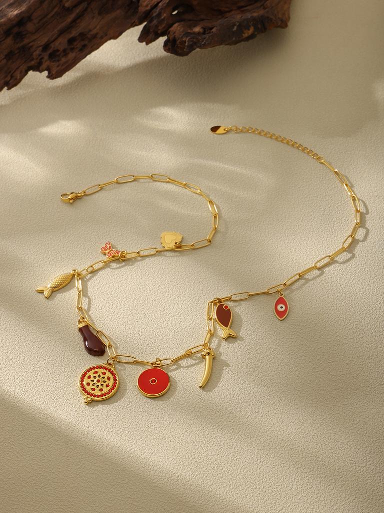 1 Piece Personalised Multi-Accessories Fashion Creative Style Necklace Stainless Steel 18k Gold Plated Collarbone Chain