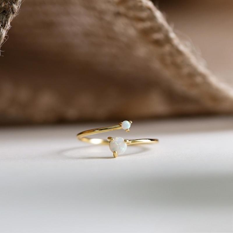 Exquisite And Fashionable Stone Inlaid Women S Open-End Ring, Fashionable And Simple Daily Party Jewelry Gift resizable