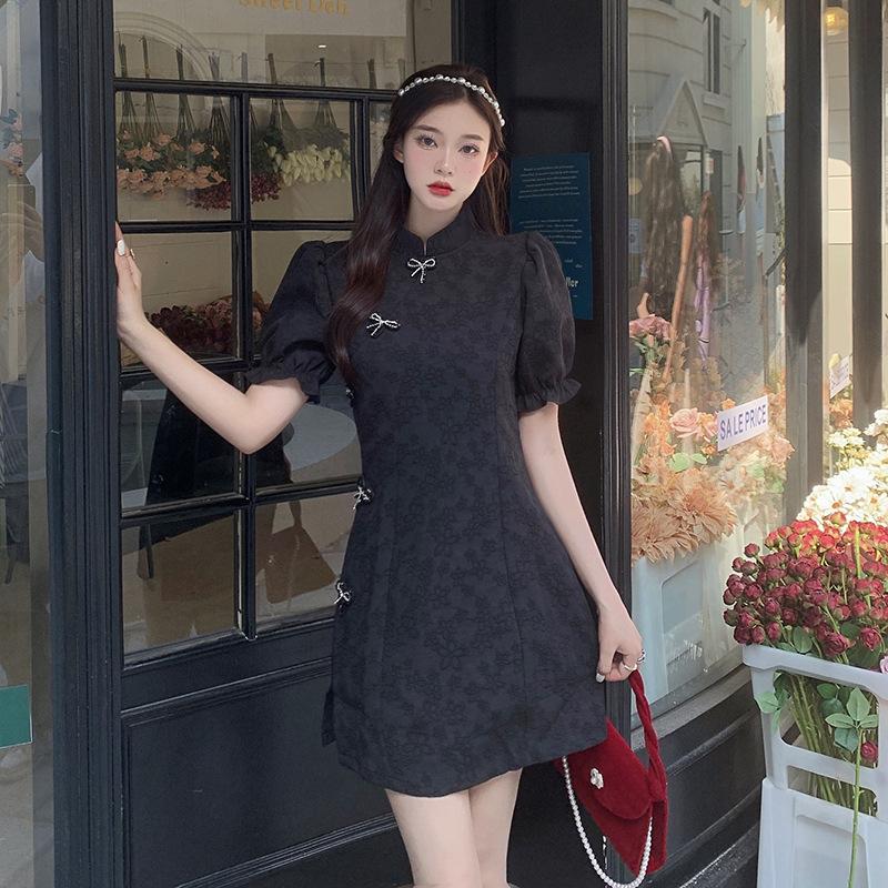 Women's Plus Size Cheongsam Dress Black Dress