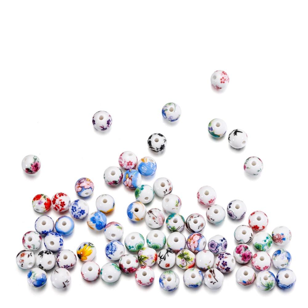 

10 шт./лот, 11 мм, круглые керамические бусины с цветочным узором, цветы лотоса, сливы, свободные бусины-разделители для DIY браслета, ожерелья, изготовления ювелирных изделий