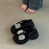 Fairy style casual temperament thick-soled slope heel cool slippers female summer bow versatile rhinestone fashion beach sandals