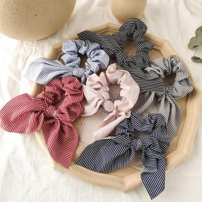Women's Striped Ribbon Scrunchie Hair Band