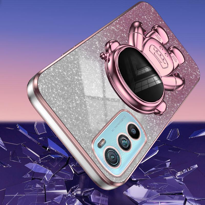 For Motorola Edge 30 5G Astronaut Kickstand Case Glitter Powder PC+TPU Mobile Phone Cover