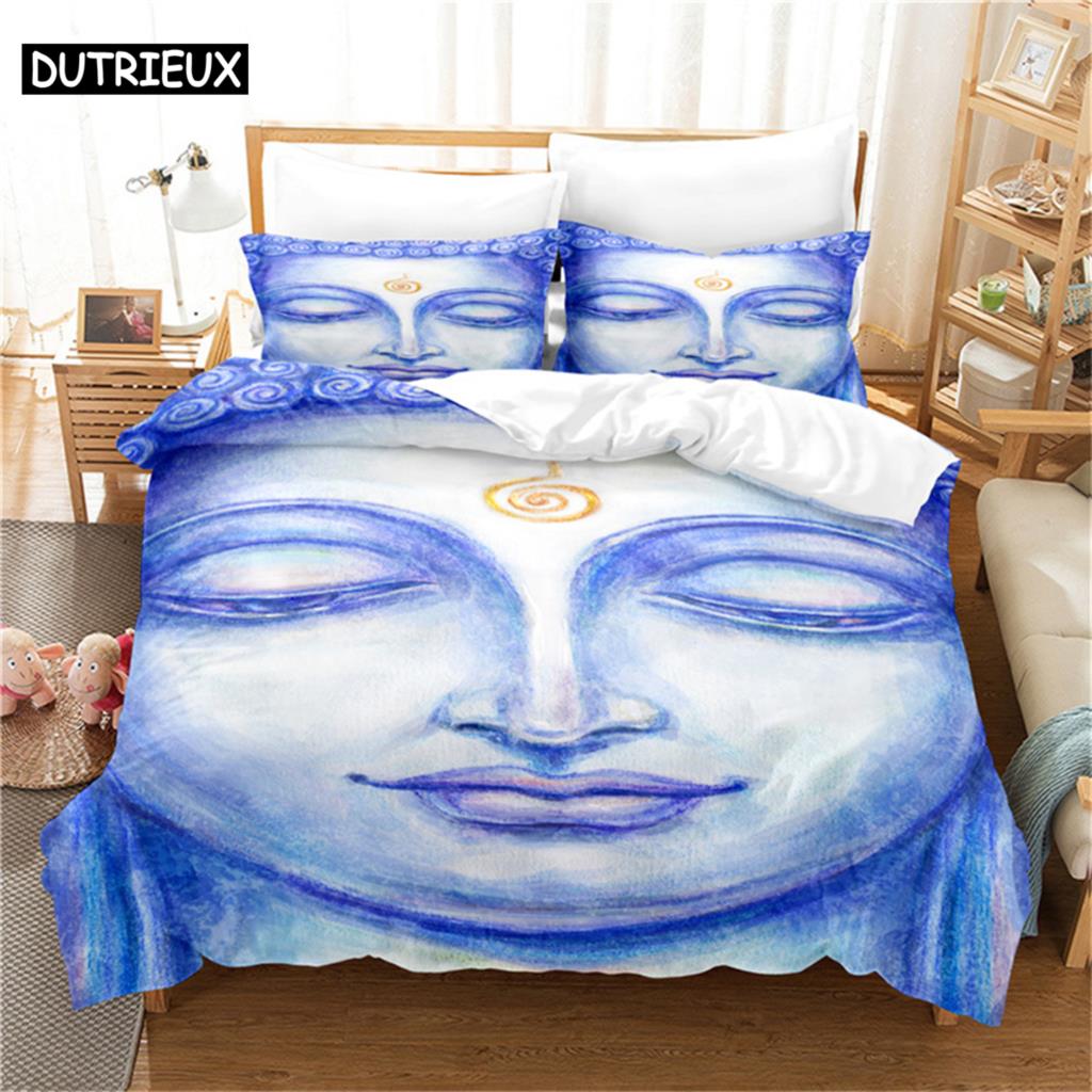 

3D Digital - Printed Queen - Sized Buddha Statue Duvet Cover Set with Fashion Design (135x200cm)&set