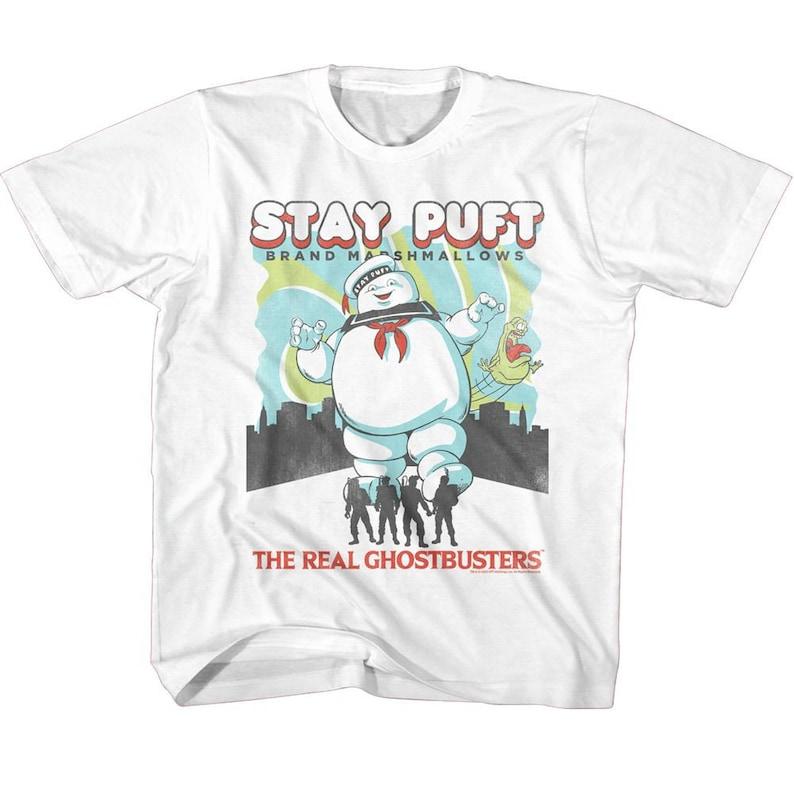 The Real Ghostbusters Stay Puft and Busters White Youth T-Shirt 150