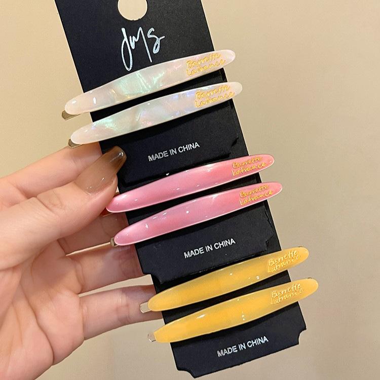 2 Pcs Simple Acetate Bangs Hairpins Women Oval Geometric Hair Side Clips Colorful Duckbill Clips One-word Clip Hair Accessories