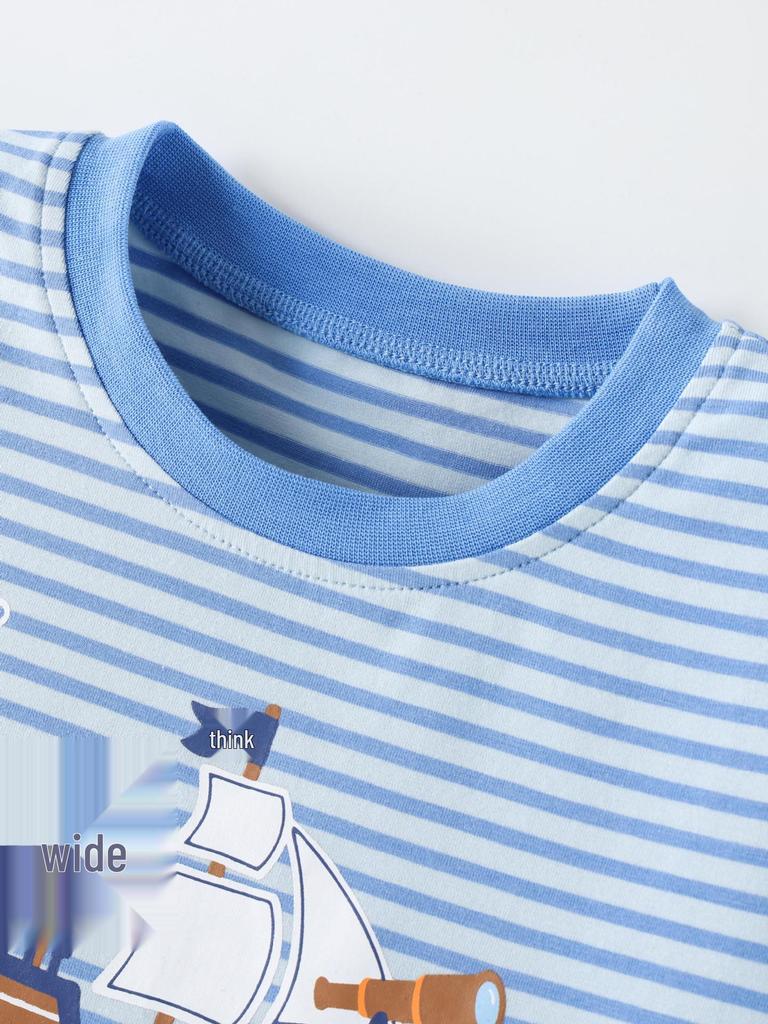 Boys' Pirate Ship Print Short Sleeve T-shirt, Summer Edition