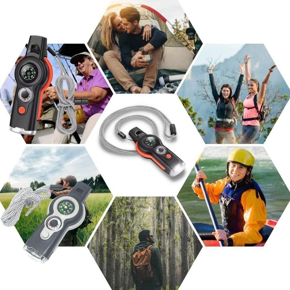 LED Light Emergency Whistle Compass 7 in 1 Whistle Lightweight Survival Whistle  Outdoor Tools