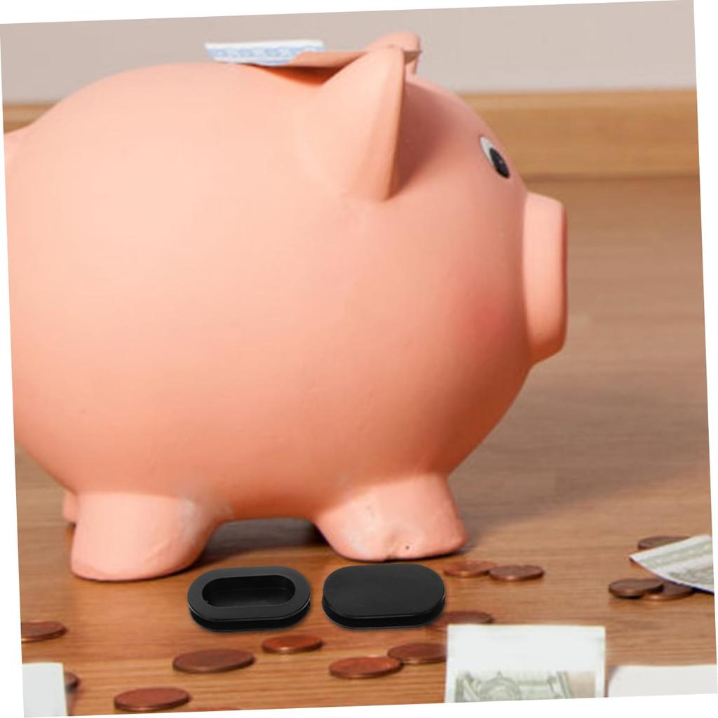10Pcs Silicone Piggy Bank Stoppers - Oval Bottom Plugs for Kids Safe Bank and DIY Projects - Black Silicone Caps for Money Savings