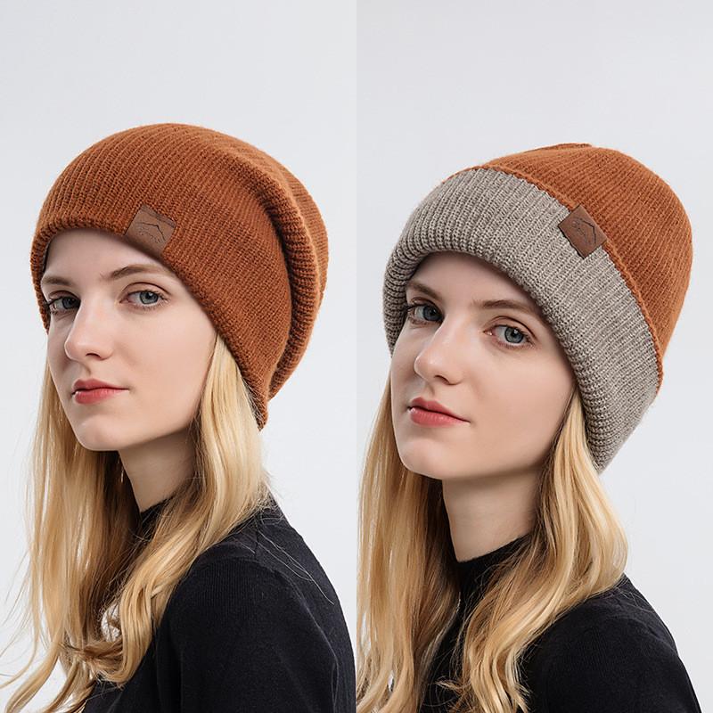 Hat Unisex Knitted With Solid Color Warm Hat Can Be Worn Both Inside And Outside