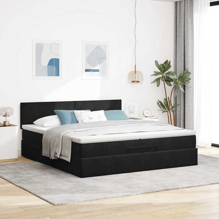 VidaXL Ottoman Bed Frame with Mattress Black 200x200 Cm Velvet, Bed Frame, Upholstered Bed Frame, Ottoman Bed Frame 3311725