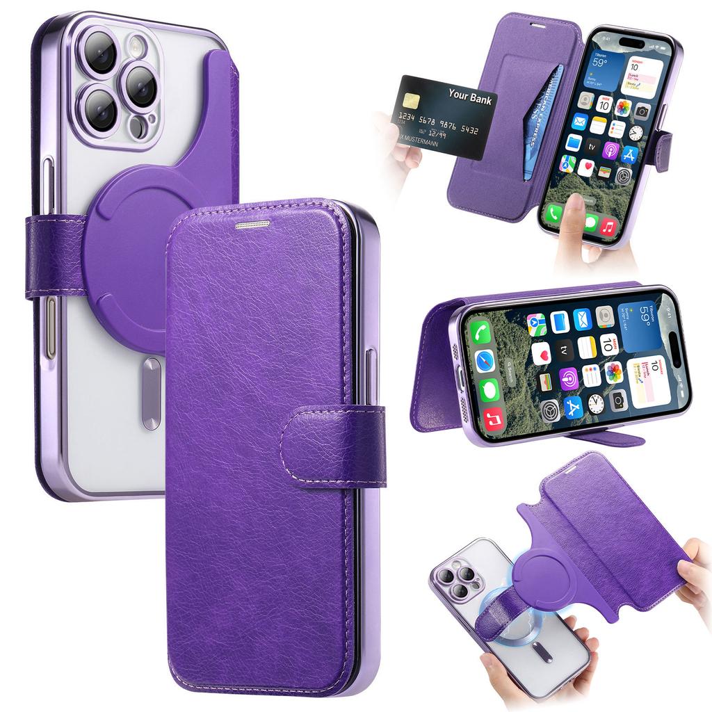 CASENEO For iPhone 16 Pro Case with Lens Film TPU Inner Shell Detachable Leather Phone Cover