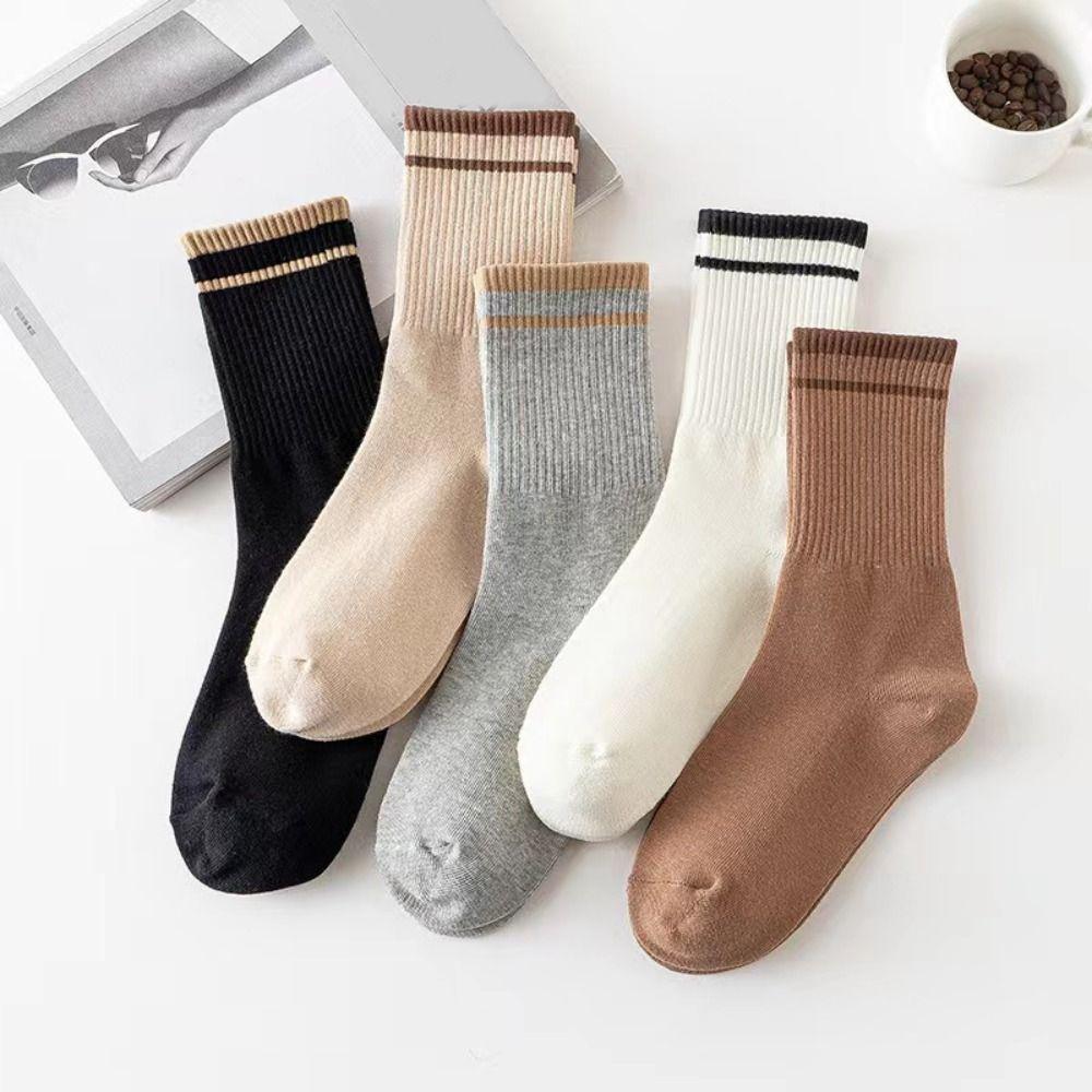 10Pairs Simple Mid-calf Socks Patchwork Women Tube Socks Ins Stripe Socks  Girl