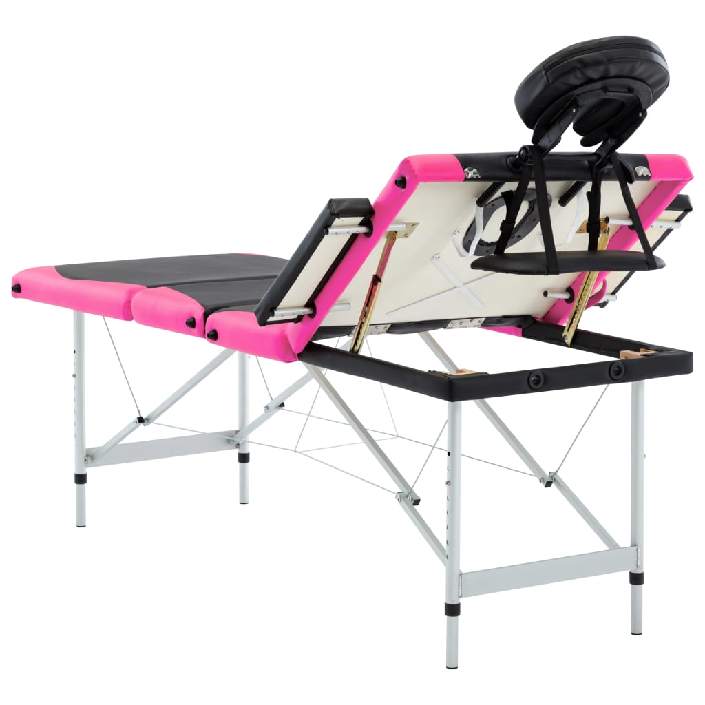 Foldable 4 Zone Massage Table with Aluminum Frame Black and Pink