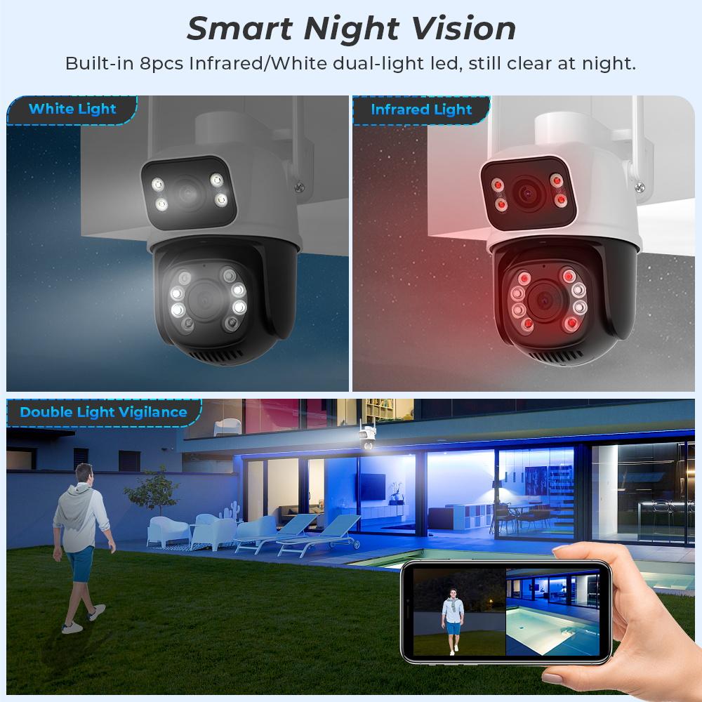 8MP 4K iCSee Wifi Camera Outdoor Dual Lens Dual Screen Ai Human Detection Auto Tracking Security Protection IP Wifi Surveillance