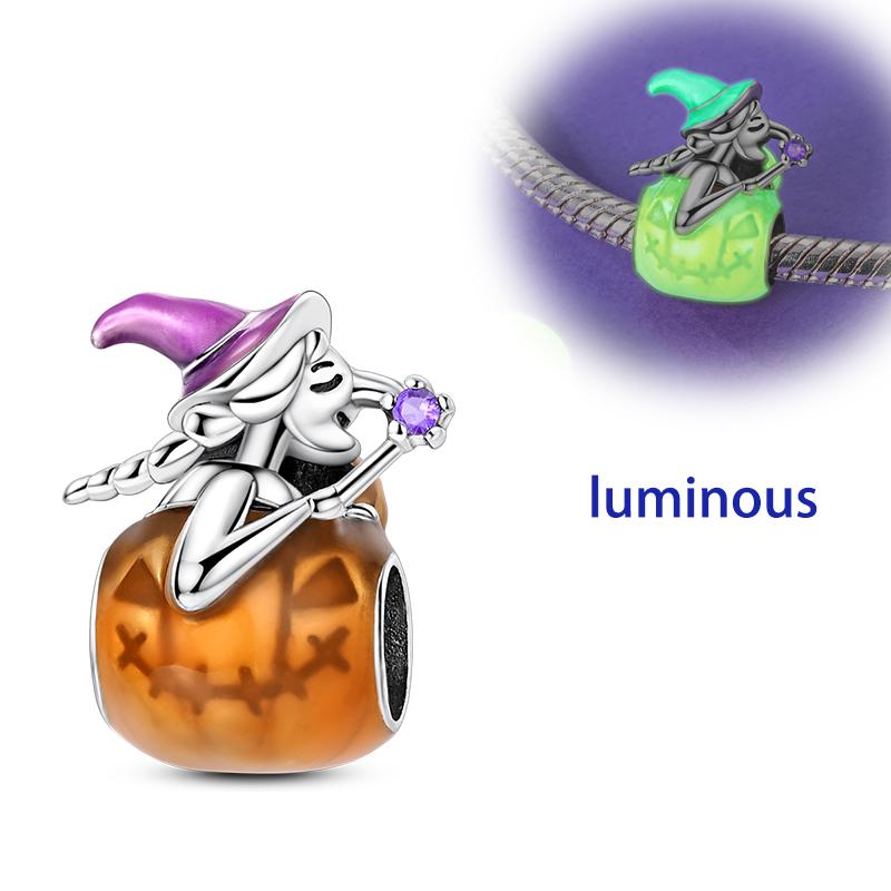 Halloween Copper Charms Pumpkin Witch Beads Pendants Fit Original Bracelet Diy For Woman Jewelry Gift