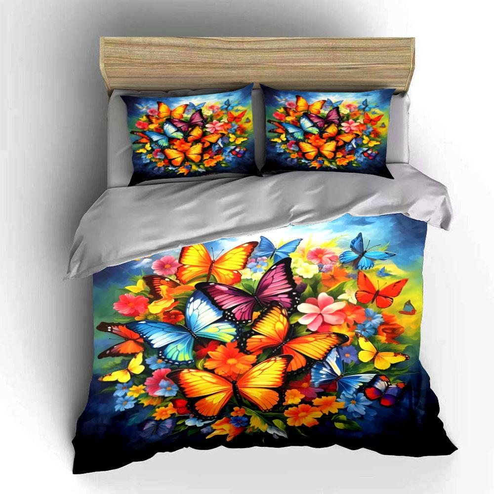 Butterfly Floral Decor Set Multiple Sizes Kid'S And Adults' Bedroom Exquisite 3Pc Bedding Set, Gift