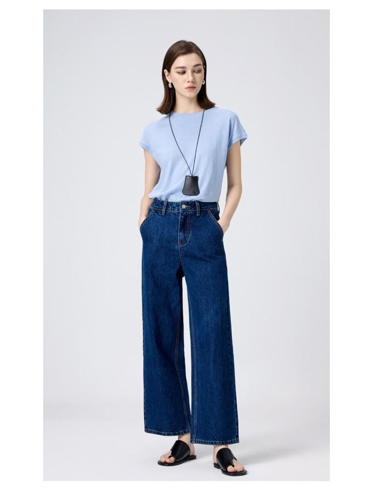 MBB Women's High-Waisted Wide-Leg Jeans with U-Shaped Back Pocket - Non-Elastic Slimming Fit, Spring 2025 Collection