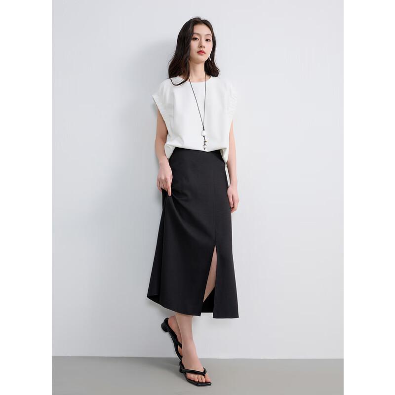 Sancai High-Waist Slit A-Line Long Skirt S