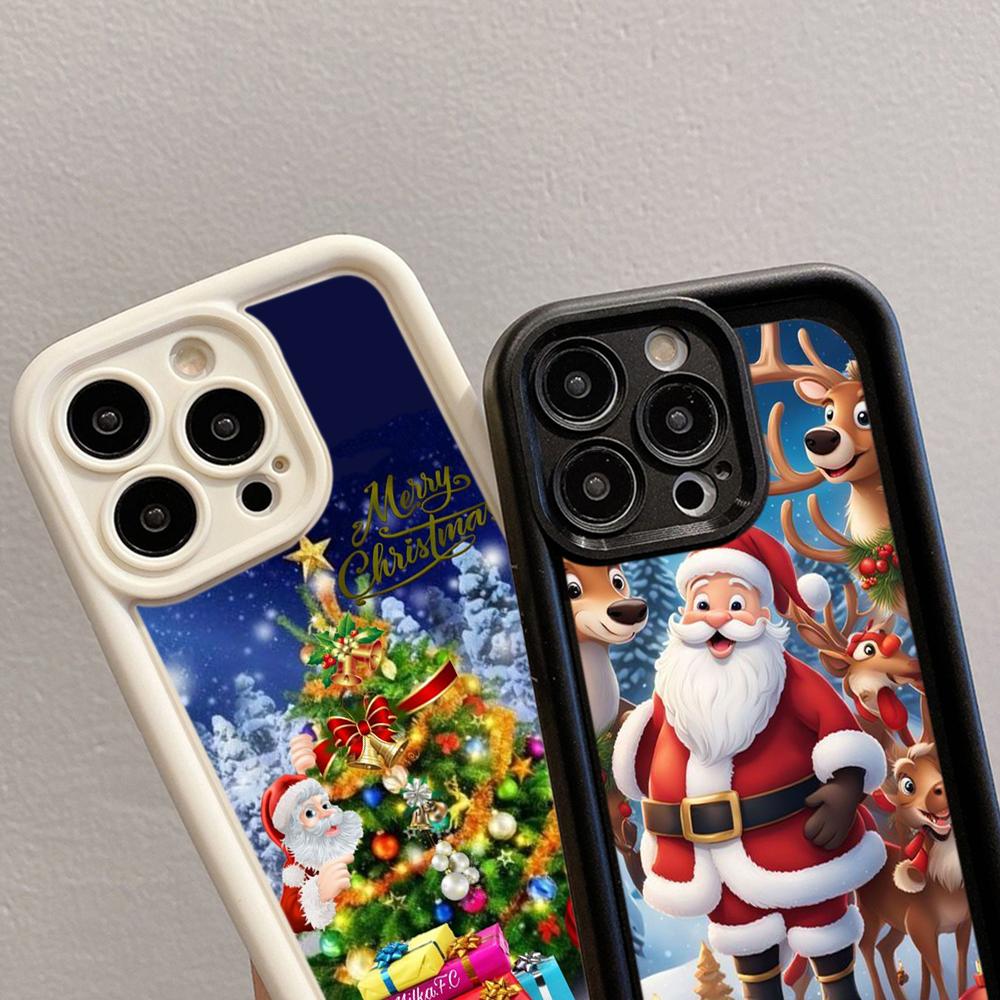 Ae119 Merry Christmas Santa art design Phone Cases for iPhone 16 14 13 11 Pro Max 15 7 8 6 Plus 12 mini XR XS Max SE Angel Eye Ladder Protective Cover