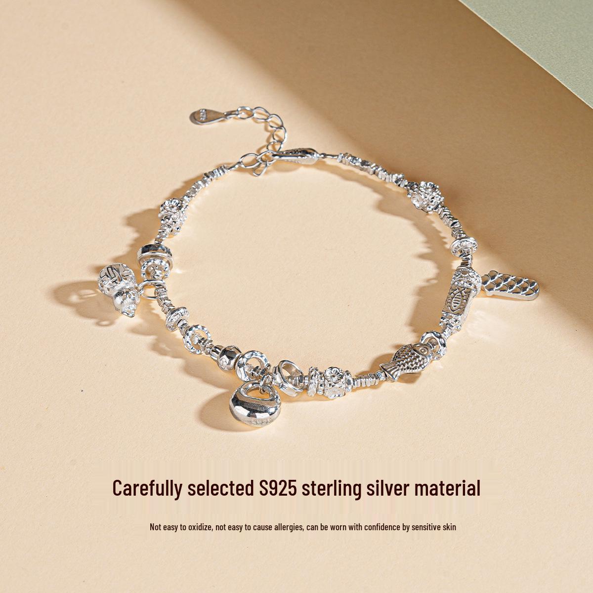 Ticiya S925 Sterling Silver Chubby Fu Gourd Bead Bracelet - Women s Luxury Coil Wrap Jewelry 925 Silver