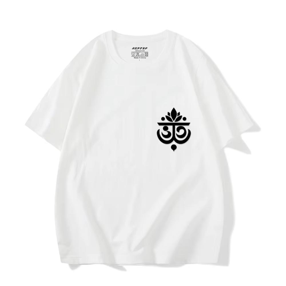 Japanese  Short Sleeve 100% Cotton Men's T-shirt Sanskrit Funny Graphic Print Tee Creative Style Loose Man Women Y2k Tops