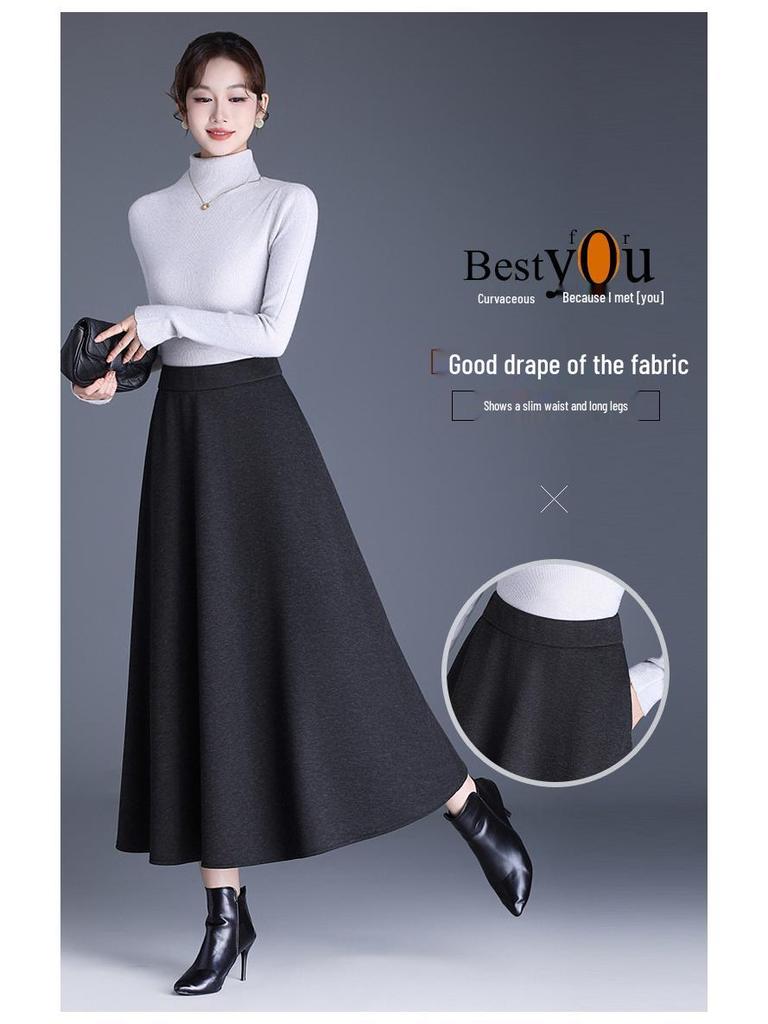 2025 Autumn/Winter Wool Cashmere High-Waisted A-Line Pocket Skirt, Mid-Length.
