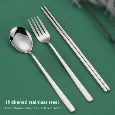 Koreanisches Löffel- und Gabel-Set aus 304 Edelstahl mit Essstäbchen – lebensmittelechtes Geschirr für Erwachsene