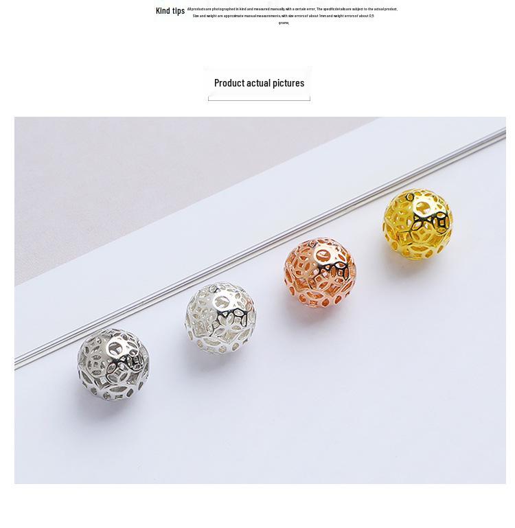 S925 Sterling Silver Hollow Copper Coin Round Spacer Beads for DIY Handmade Bracelets.