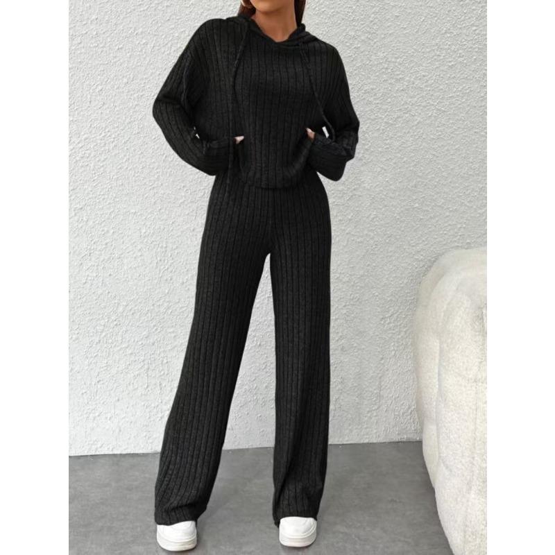 JKASHDK Women's Fashion Casual Spring Autumn Solid Color Print Long Sleeve Hooded Trousers Pants Suits