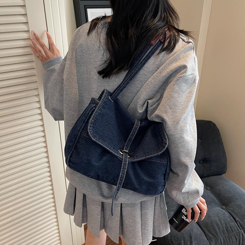 Vintage Denim Bag Women's Large Capacity Shoulder Bag Commuter Tote Bag