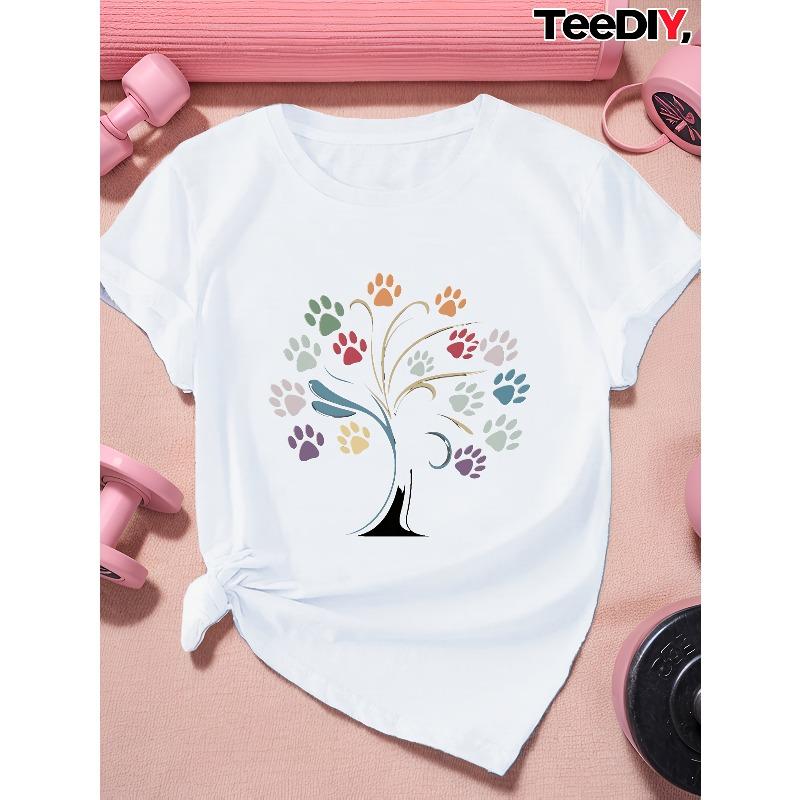 

paw print tree Women s Plus Size Sports Short Sleeve T-Shirt S белый