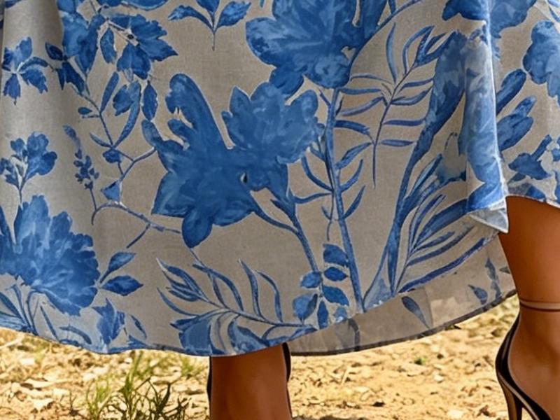 Women's Grey Base Blue Floral Print V-Neck Flutter Sleeve Maxi Dress, High Waist Slim Fit Elegant A-line Workwear for Spring Summer