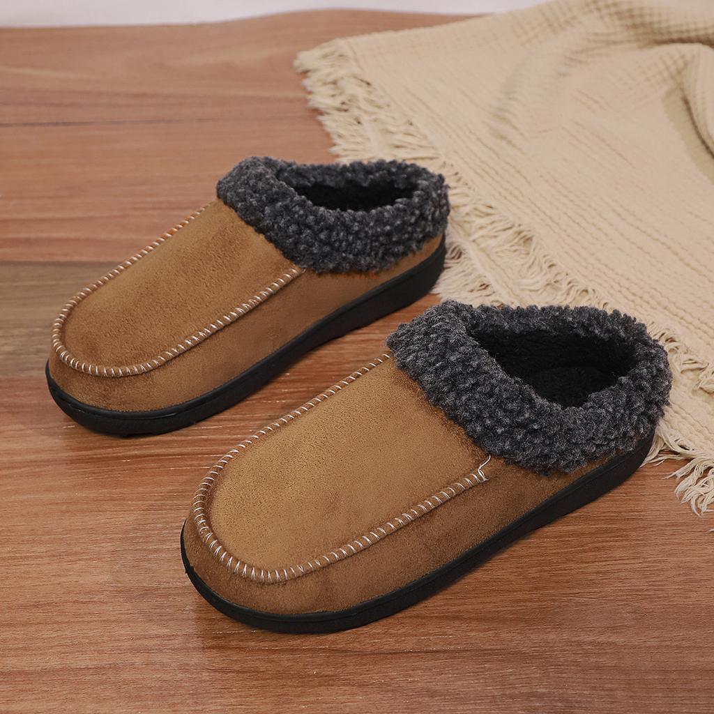 Men Slippers Winter Big Size Indoor Memory Foam Plush Warm Cozy Luxury House Shoes Suede Sewing Casual Slipper Indoor/Outdoor