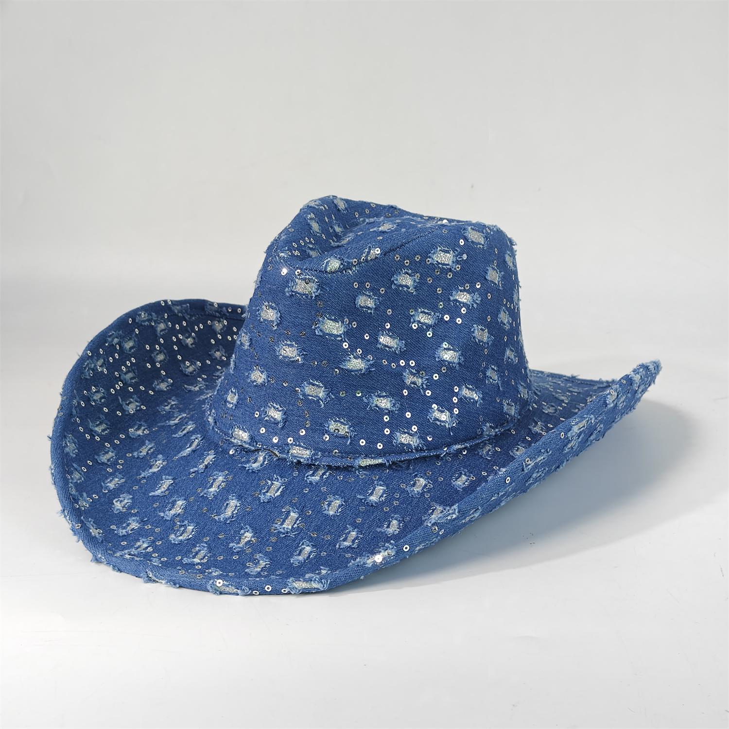 

Western Denim Cowboy Hat for Women Men Felt Wide Brim Cowboy Cowgirl Hat for Party Costume Dress Up Cosplay Cowboy Hat 56-58cm