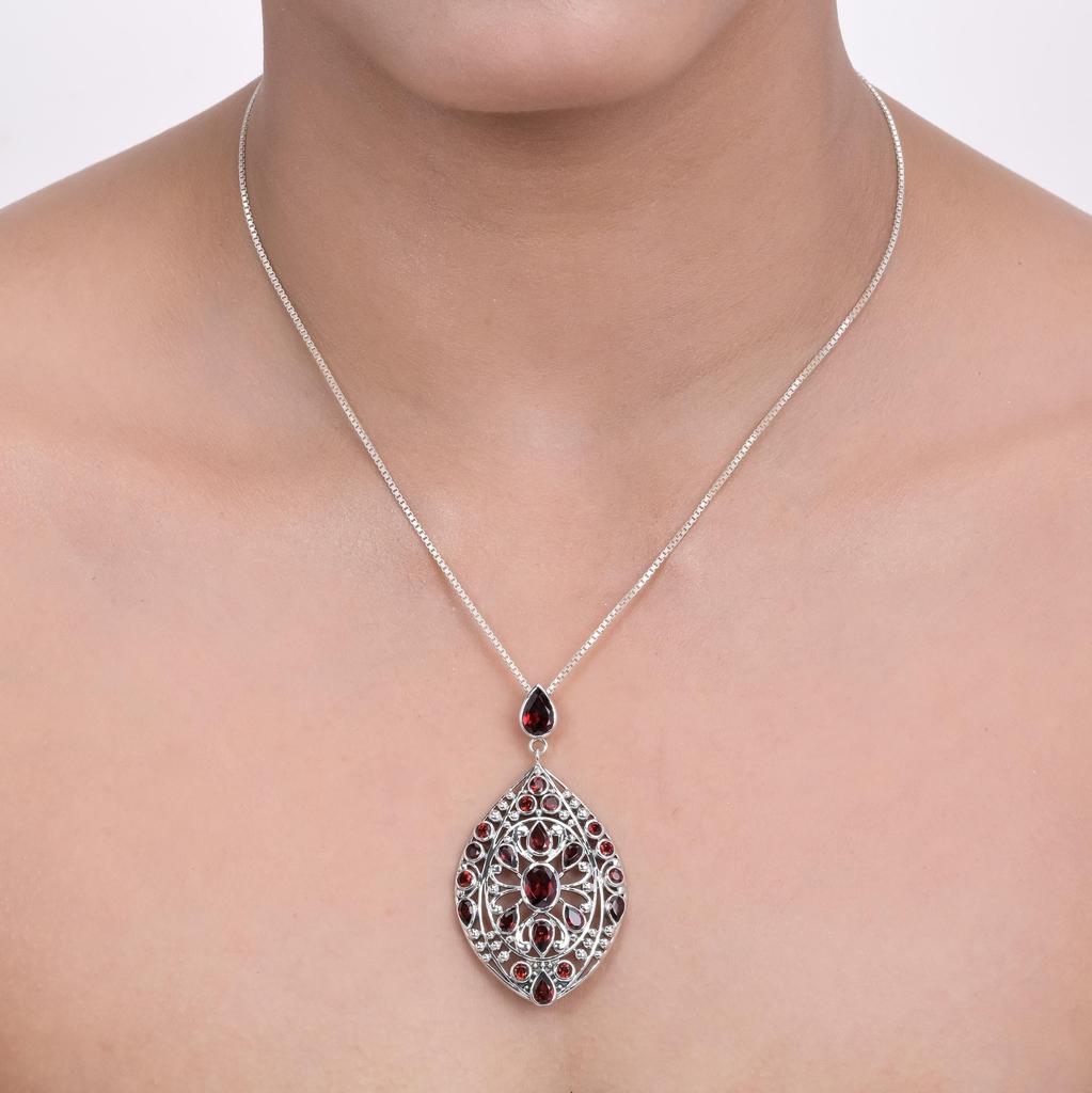 Antique Garnet Pendant: Large Sterling Silver Multi-Stone Design