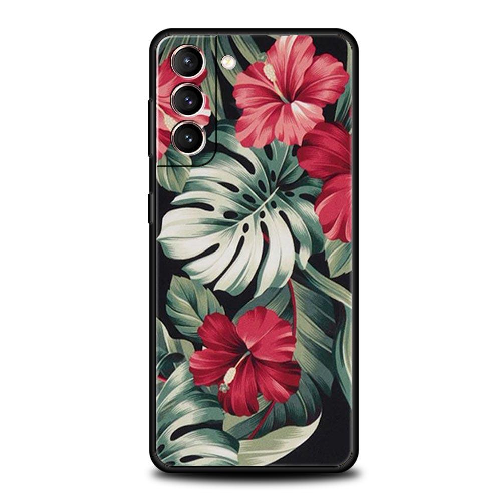 Vintage Banana Leaf Flower Phone Case For Samsung Galaxy S24 S23 S22 S20 Ultra S21 FE 5G S10 S9 Plus S10E Soft Silicone Cover