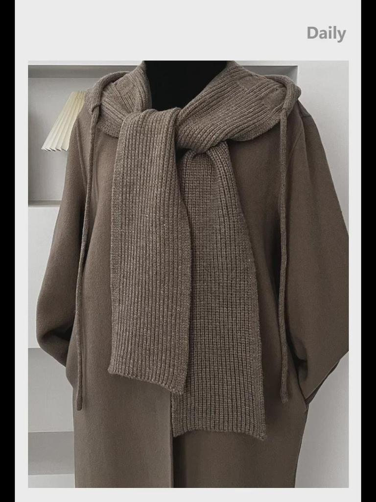 Women's Hooded Knitted Shawl: Wool Hat-Scarf-Waistcoat Combo for Autumn/Winter