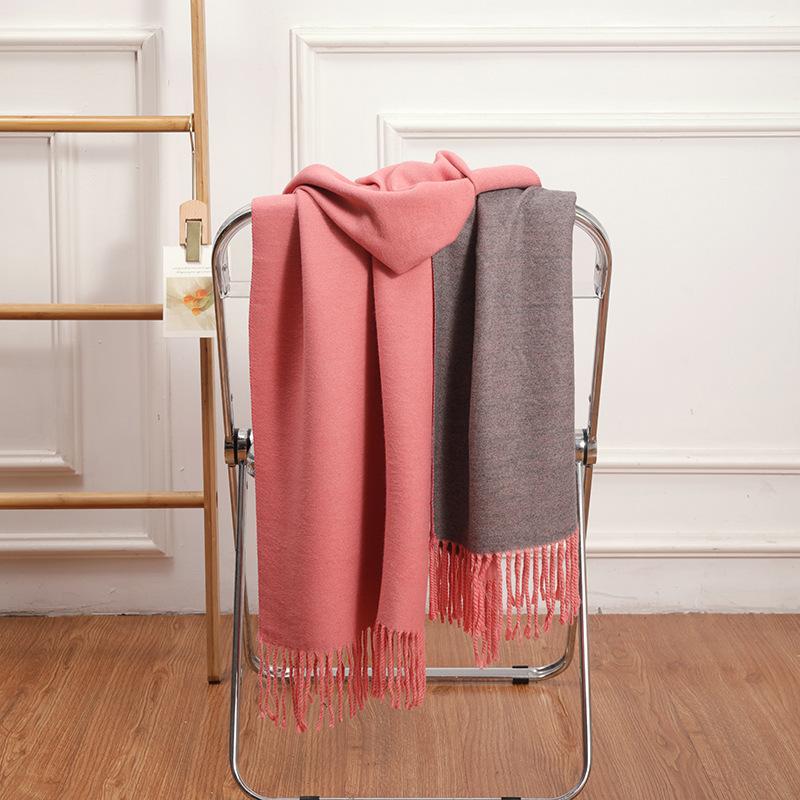Double-sided Two-color Scarf for Women Autumn and Winter High End New Wool Scarf Shawl Imitation Cashmere Scarf
