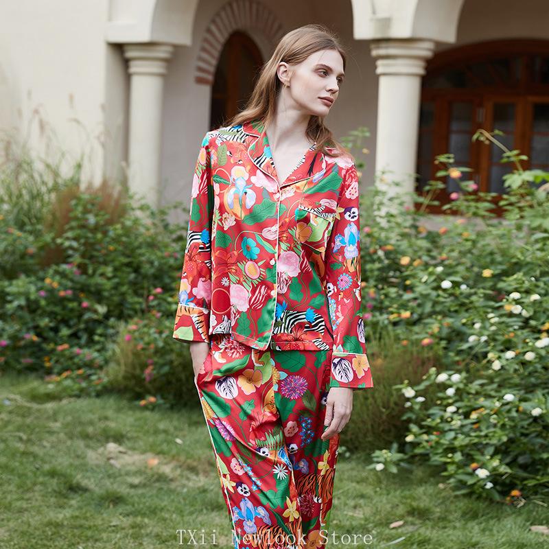 Fashion Comfortable  Pajamas Women's High-end Sense  Style Lapel Spring and Summer Long Sleeve Home Suit