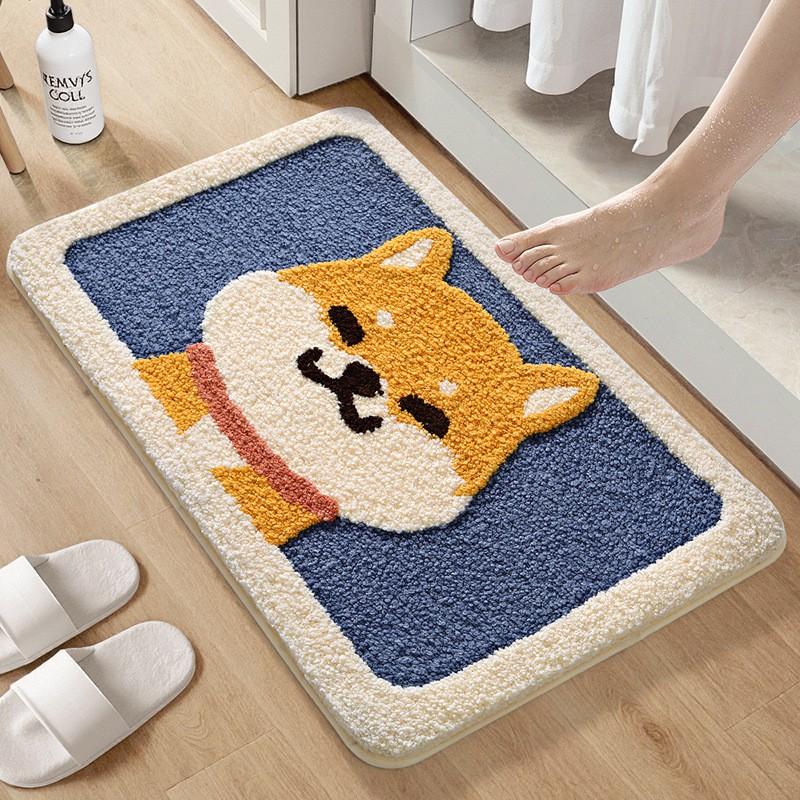Plush Animal Bathroom Mat Non-Slip Absorbent Floor Rug Shower Entrance Washroom Decor Cartoon Style
