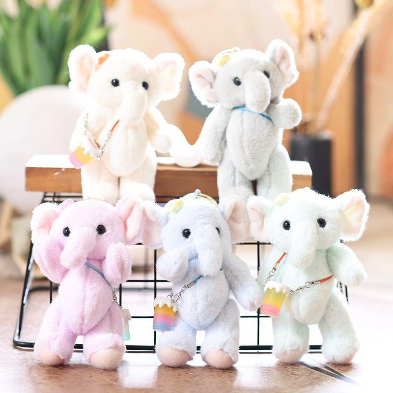 1Pcs Cute Soft Plush Elephant Doll With Joint And Hand And Foot Movement Charm Keychain Toy Bag Pendant Home Decor Gift