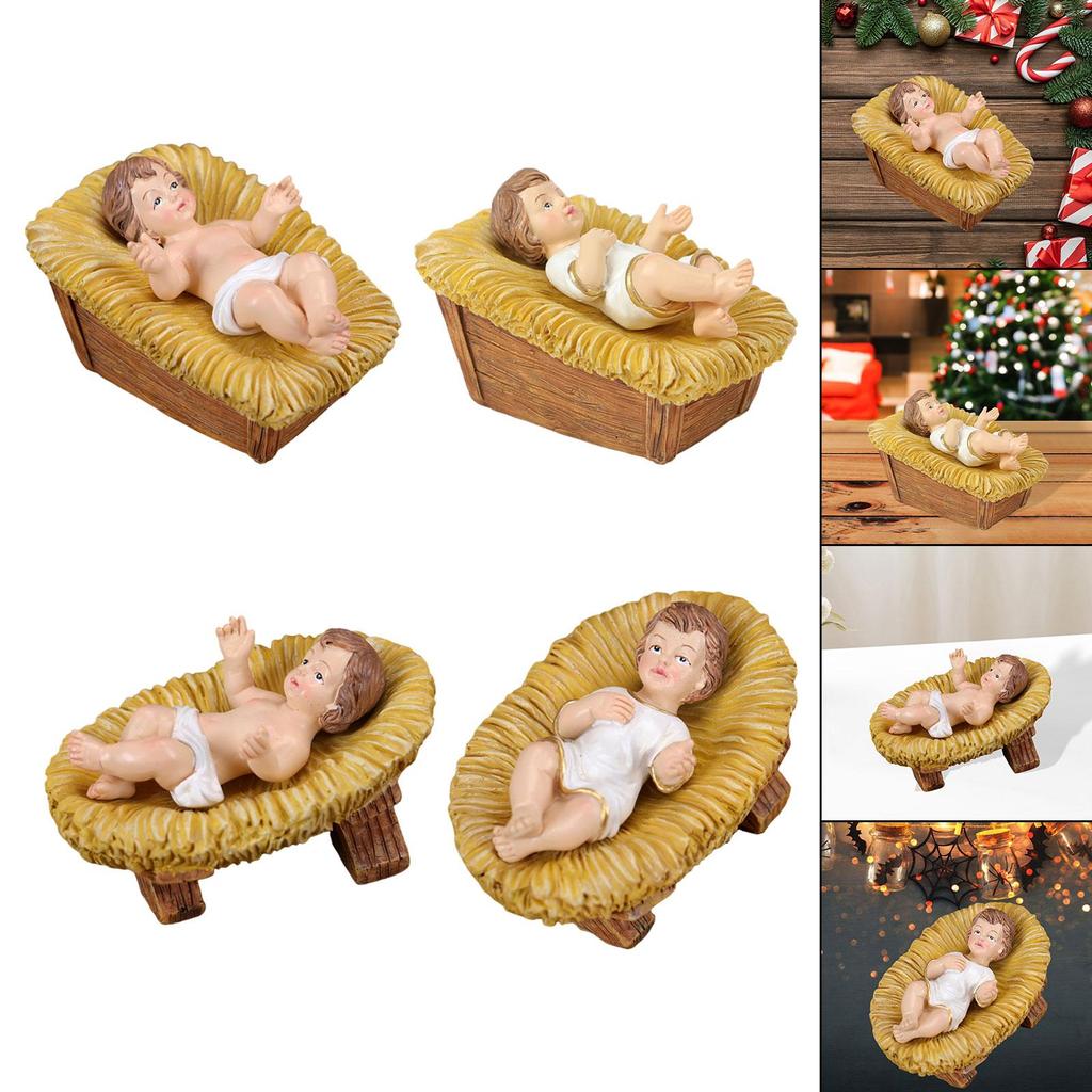 Jesus in Manger Statue Resin Figurine Birthday Gift Sculpture Ornament for Living Room Desk Office Housewarming Hallway