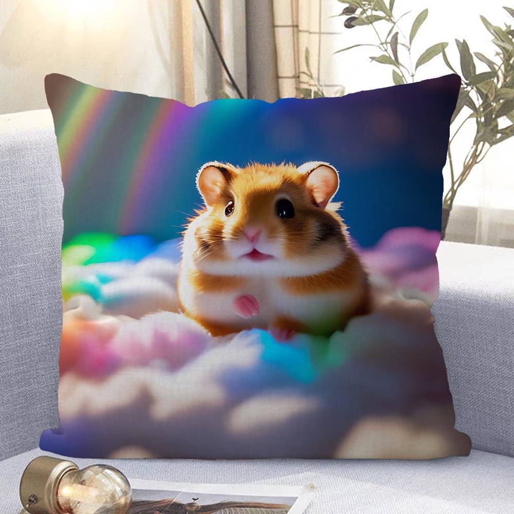 Cute Hamster Pillow Case Removable Washable Cushion Cover – All-Season Soft Linen