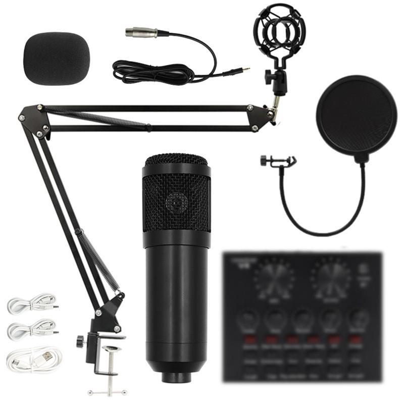 BM800 Kondensatormikrofon Set mit V8 Soundkarte & USB Mikrofonarm für Live-Streaming