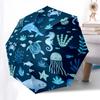 1pc Ocean Life Circular Illustration Umbrella with Plastic Handle,Compact & Stylish,Cartoon Pattern,Outdoor UmbrellaPT333