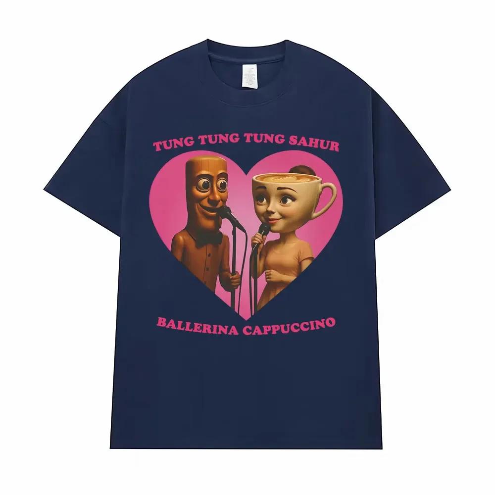 Tung Tung Sahur and Ballerina Cappuccino Love Funny Meme T-shirt Italian Brainrot Women's Y2k Fashion Humorous Style T-shirt