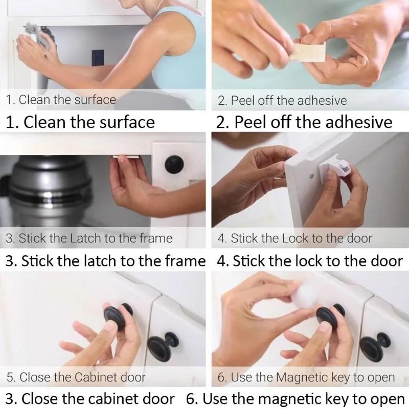 Children infant protection safety lock magnetic limiter invisible cabinet drawer lock baby proofing no drilling screws accessory